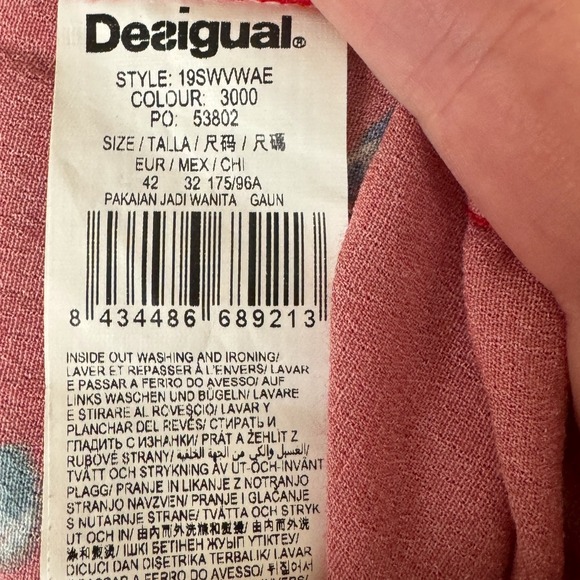 Desigual Red Floral Print Tie Front Dress Knee Length Long Sleeve Size 42 US 8 M - Picture 4 of 15